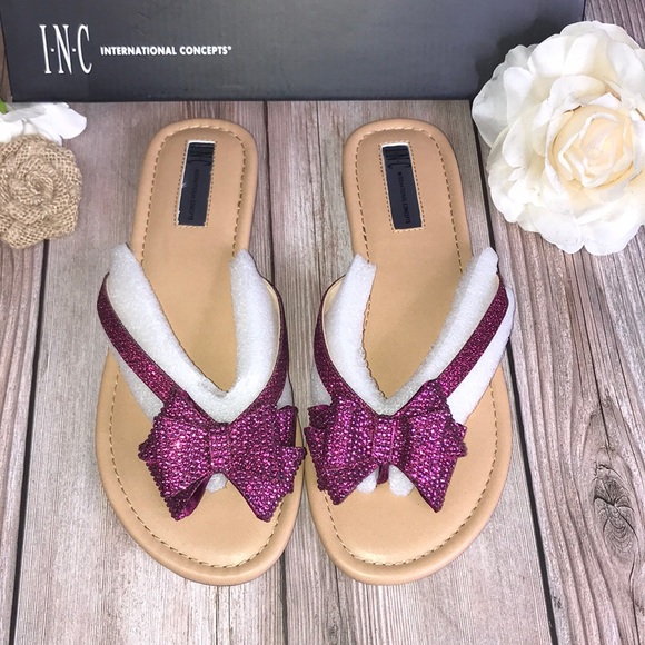 INC International Concepts Shoes - INC Raspberry Bow Rhinestone Flip Flop Sandals 8M
